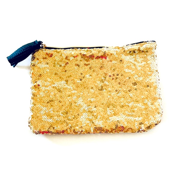 Gold Sequin Ipsy Mini Zipper Pouch Cosmetic Bag - Picture 1 of 3